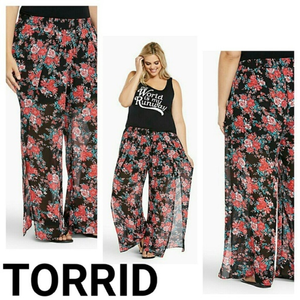 Torrid floral side slit wide pants